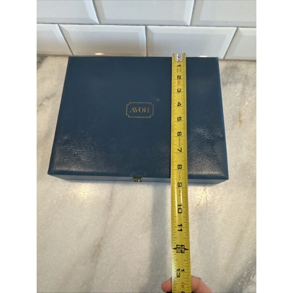 Vintage Avon Blue Gold‎ Lettering Jewelry Box Blue Velvet Display Box Case